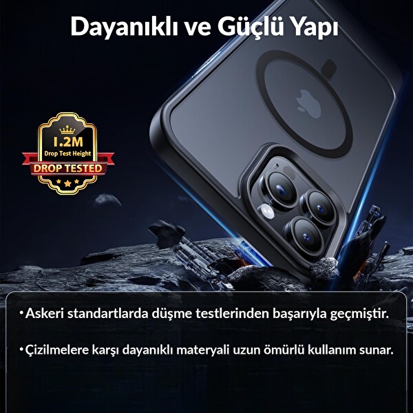 Bix iPhone 12 / 12 Pro MagSafe Uyumlu Kılıf Tam Koruma Manyetik Darbe Emici Mor