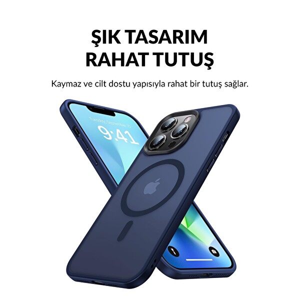 Bix iPhone 12 / 12 Pro MagSafe Uyumlu Kılıf Tam Koruma Manyetik Darbe Emici Gece Mavisi