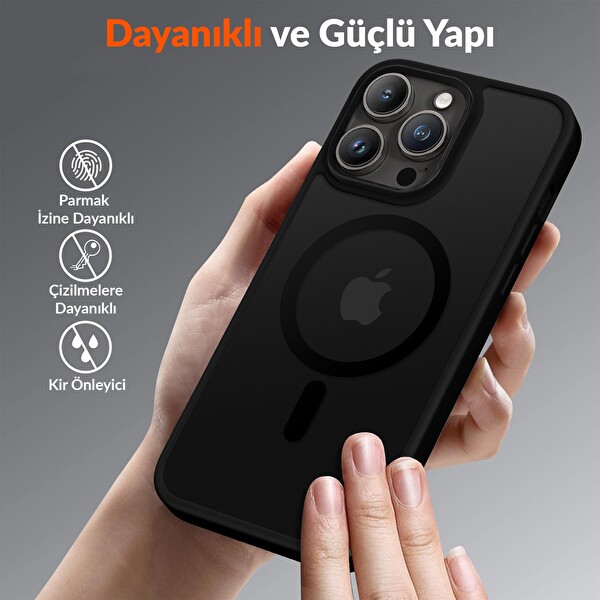 Bix iPhone 13 Pro Uyumlu MagSafe Özellikli Manyetik Siyah Telefon Kılıfı