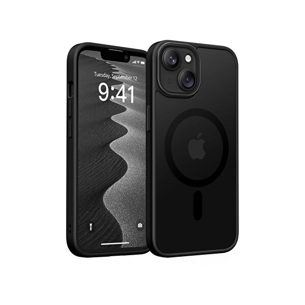 Bix iPhone 13 / 14 MagSafe Uyumlu Kılıf Tam Koruma Manyetik Darbe Emici Siyah