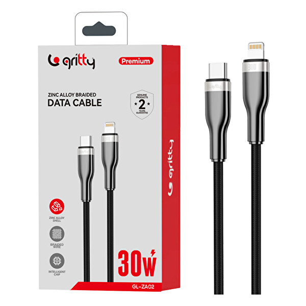Gritty GL-ZA02 30 W Type-C To Lighting Çinko Alaşımlı Şarj Kablosu - Siyah