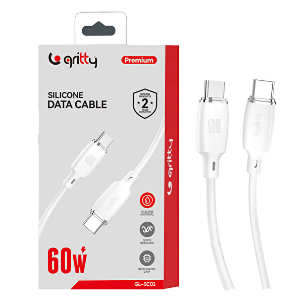Gritty GL-SC01 60 W Type-C - Type-C Silikon Şarj Kablosu - Beyaz