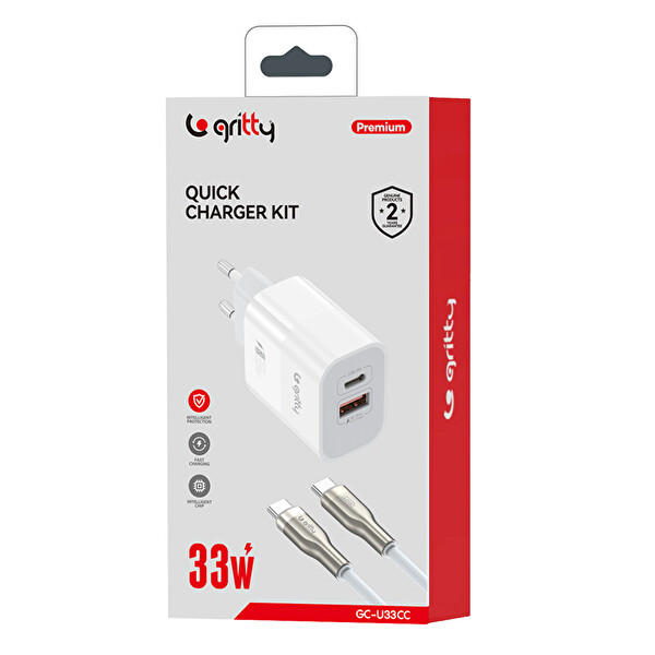 Gritty GC-U33CC 33W USB - Type-C Çıkışlı Hızlı Şarj Özellikli Şarj Aleti - Beyaz