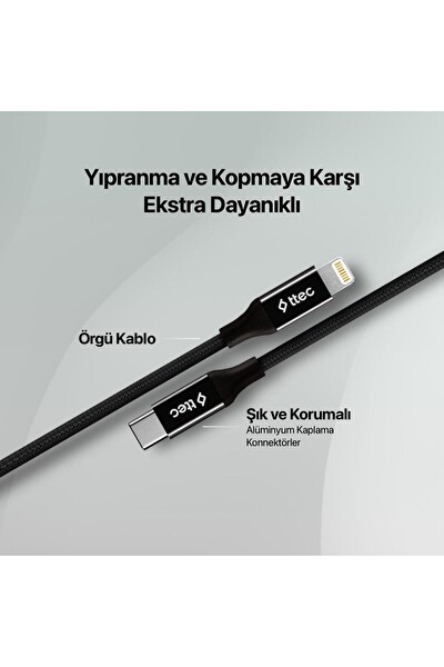 Ttec Type-C iPhone 11-12-13-14 Pro Max Uyumlu Örgü Halat Tipi Lightning Data Şarj Kablosu