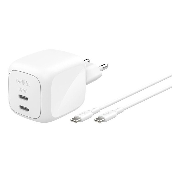 Belkin BoostCharge Pro 2 Port USB C GaN Şarj Cihazı 67W 2m USB C Kablo Dahil