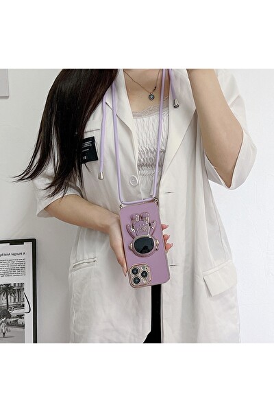 Coverzone Xiaomi Redmi Note 8 Pro İle Uyumlu Ipli Boyun Askılı Astronot Figürlü Kılıf Pastel Renkli Kılıf