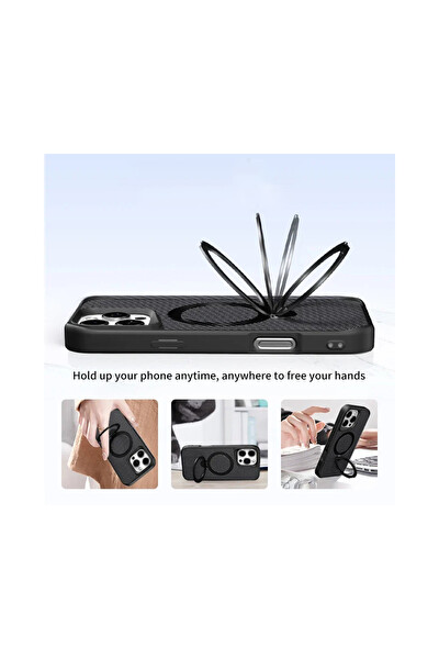 Coverzone iPhone 16 Pro Max ile Uyumlu Kılıf Karbon Fiber Görünümlü Magsafe ile Uyumlu Stand olabilen Carbon