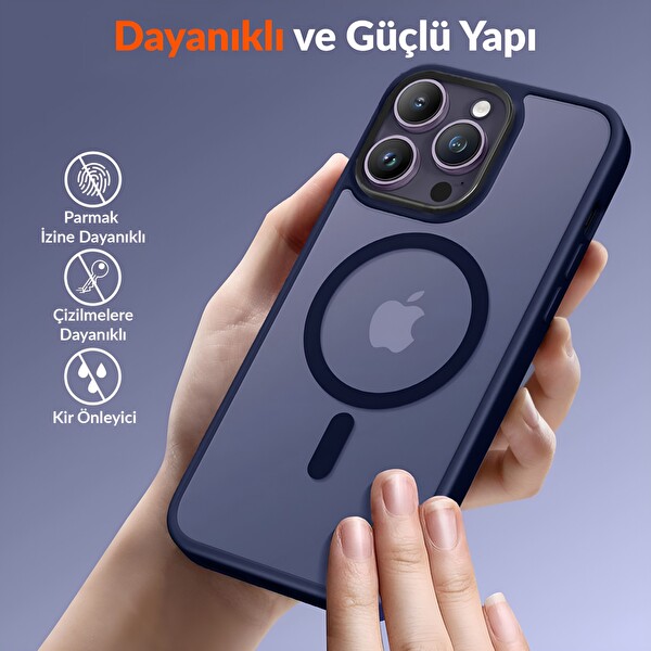 Bix iPhone 13 Pro Uyumlu MagSafe Özellikli Manyetik Darbe Emici Telefon Kılıfı Mor 3