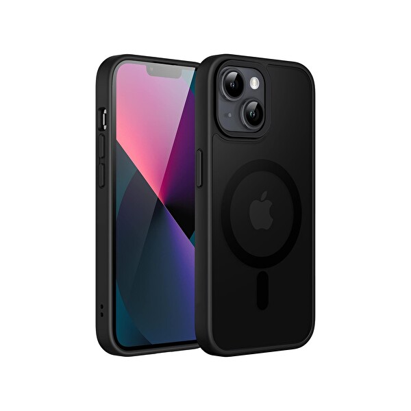 Bix iPhone 14 Plus   15 Plus Uyumlu MagSafe Özellikli Manyetik Darbe Emici Telefon Kılıfı Siyah