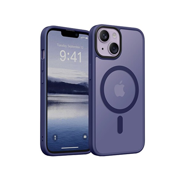 Bix iPhone 14 Plus   15 Plus Uyumlu MagSafe Özellikli Manyetik Darbe Emici Telefon Kılıfı Mor