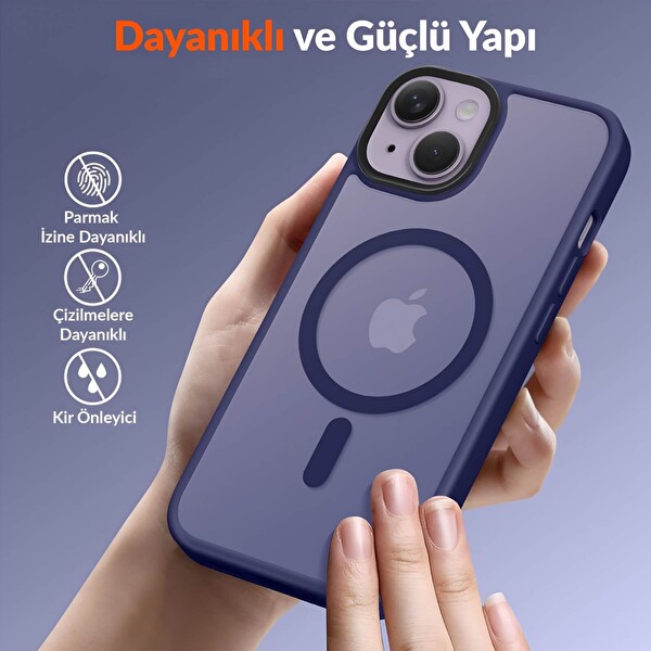 Bix iPhone 14 Plus   15 Plus Uyumlu MagSafe Özellikli Manyetik Darbe Emici Telefon Kılıfı Mor 3