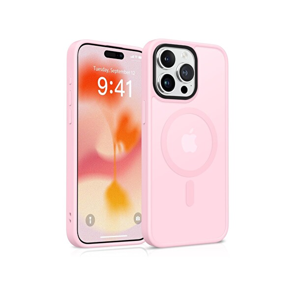 Bix iPhone 13 Pro Uyumlu MagSafe Özellikli Manyetik Darbe Emici Telefon Kılıfı Pembe