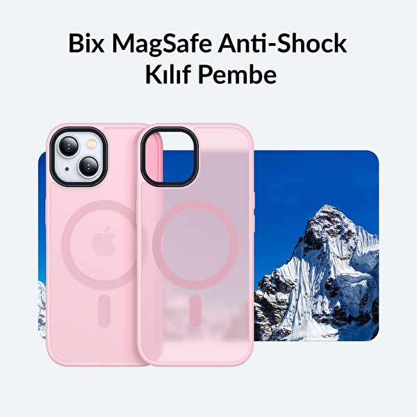 Bix iPhone 14 Plus   15 Plus MagSafe Uyumlu Kılıf Tam Koruma Manyetik Darbe Emici Pembe 2