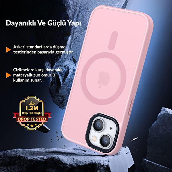 Bix iPhone 14 Plus   15 Plus MagSafe Uyumlu Kılıf Tam Koruma Manyetik Darbe Emici Pembe 3