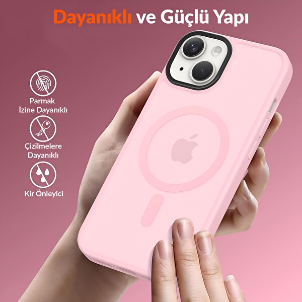 Bix iPhone 14 Plus   15 Plus MagSafe Uyumlu Kılıf Tam Koruma Manyetik Darbe Emici Pembe 4