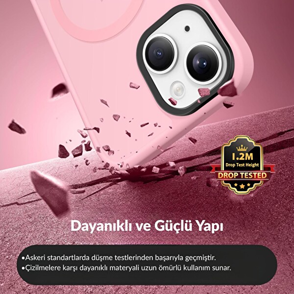 Bix iPhone 14 Plus   15 Plus MagSafe Uyumlu Kılıf Tam Koruma Manyetik Darbe Emici Pembe 5