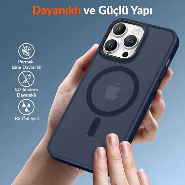 Bix iPhone 14 Pro MagSafe Uyumlu Kılıf Tam Koruma Manyetik Darbe Emici Gece Mavisi 4