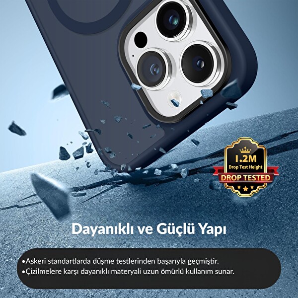 Bix iPhone 14 Pro MagSafe Uyumlu Kılıf Tam Koruma Manyetik Darbe Emici Gece Mavisi 6