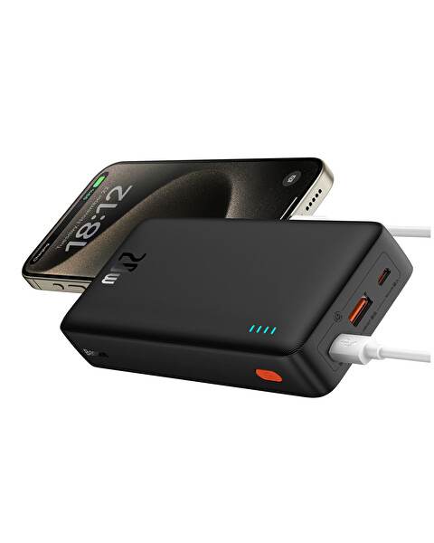 Baseus Airpow 20000 mAh 20 W Hızlı Şarj Powerbank USB Type-C Kablolu 50 CM Siyah