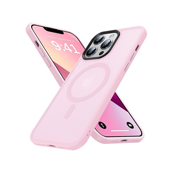 Bix iPhone 14 Pro Max MagSafe Uyumlu Kılıf Tam Koruma Manyetik Darbe Emici Pembe