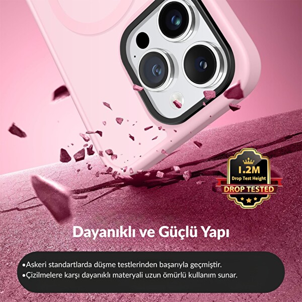 Bix iPhone 14 Pro Max MagSafe Uyumlu Kılıf Tam Koruma Manyetik Darbe Emici Pembe
