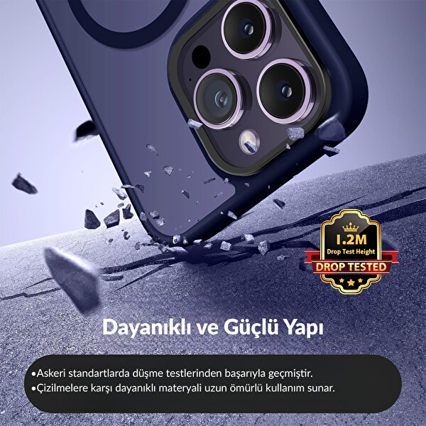 Bix iPhone 14 Pro Max MagSafe Uyumlu Kılıf Tam Koruma Manyetik Darbe Emici Mor 2