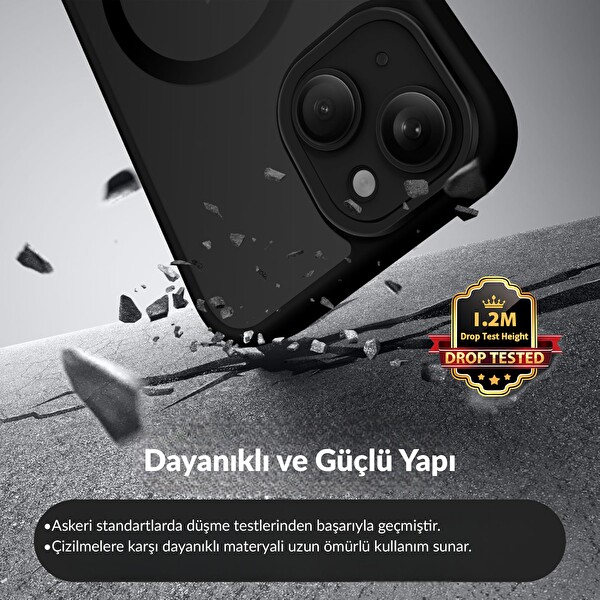 Bix iPhone 15 MagSafe Uyumlu Kılıf Tam Koruma Manyetik Darbe Emici Siyah 2