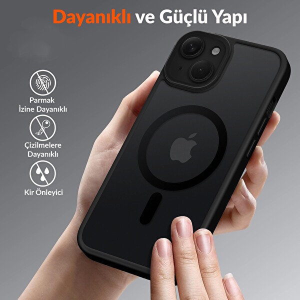 Bix iPhone 15 MagSafe Uyumlu Kılıf Tam Koruma Manyetik Darbe Emici Siyah 3