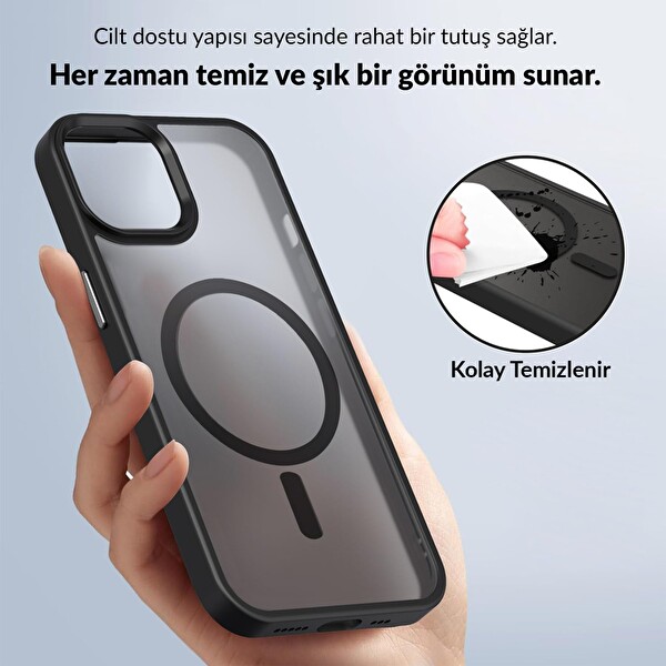 Bix iPhone 15 MagSafe Uyumlu Kılıf Tam Koruma Manyetik Darbe Emici Siyah 4