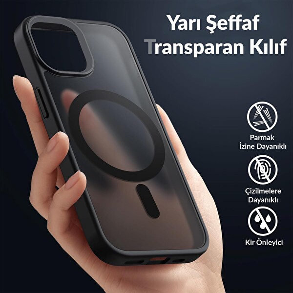 Bix iPhone 15 MagSafe Uyumlu Kılıf Tam Koruma Manyetik Darbe Emici Siyah 5