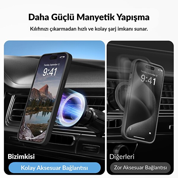 Bix iPhone 15 Pro MagSafe Uyumlu Kılıf Tam Koruma Manyetik Darbe Emici Siyah