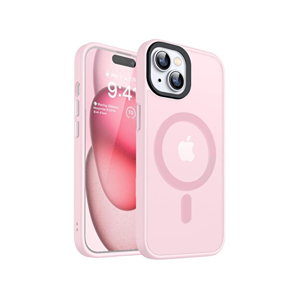 Bix iPhone 15 MagSafe Uyumlu Kılıf Tam Koruma Manyetik Darbe Emici Pembe