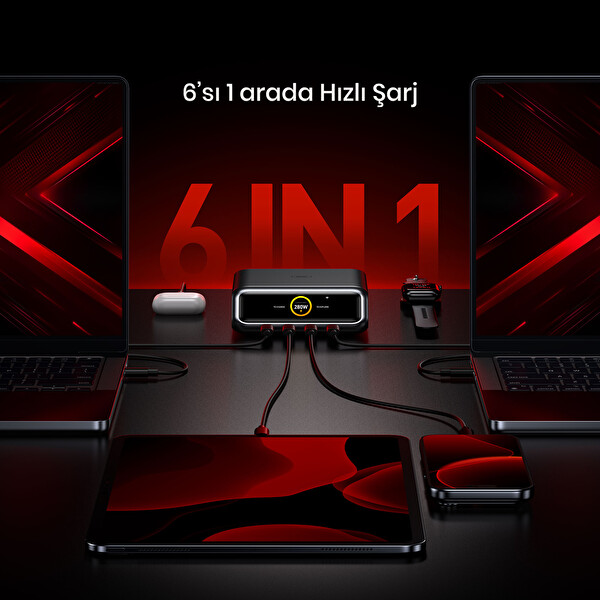 Aohi Magcube Masaüstü USB Şarj İstasyonu GaN+ 280W Hızlı Şarj Cihazı Siyah