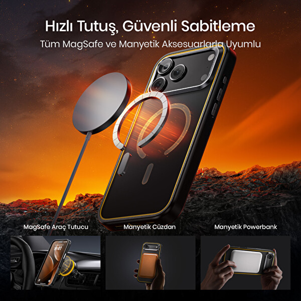 Aohi The Future iPhone 17 Pro Kılıfı Magsafe Uyumlu Telefon Kılıfı Siyah