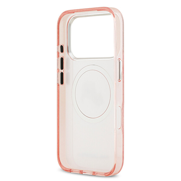 Karl Lagerfeld iPhone 17 Pro Max Kılıf Karl Lagerfeld Orjinal Lisanslı Parlayan Simli Karl & Choupette Heads Kapak Pembe