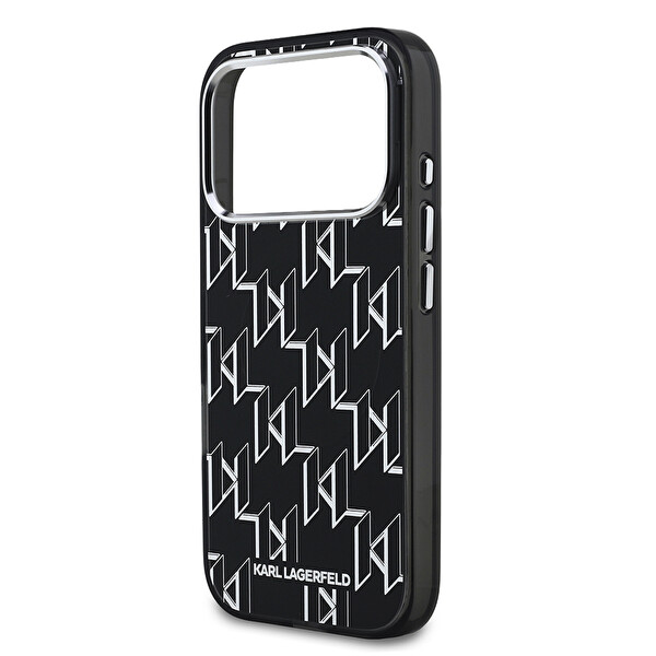 Karl Lagerfeld iPhone 17 Pro Max Kılıf Orjinal Lisanslı M-Safe Şarj Karl Lagerfeld IML Baskılı Monogram Dizayn Kapak Siyah