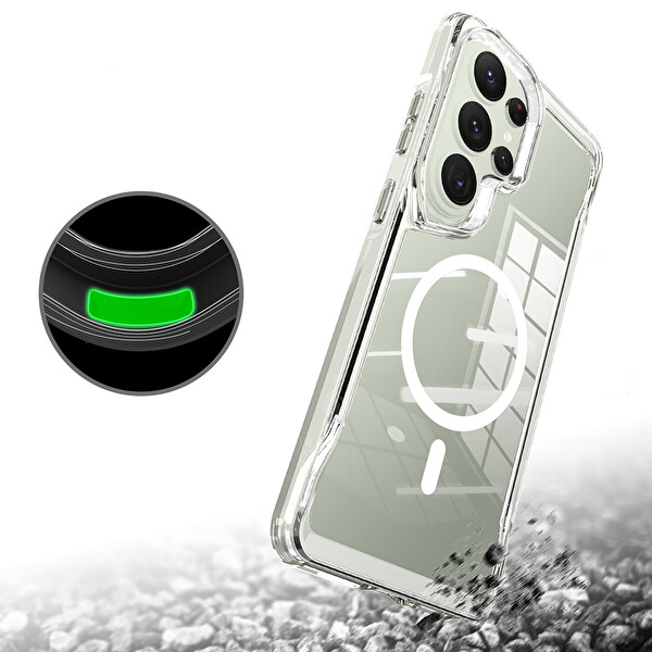 Lopard Samsung Galaxy S26 Ultra Kılıf Msafe Şarj Özellikli T-Max Kapak Arkası Sert Yanlar Silikon Telefon Kılıfı Şeffaf