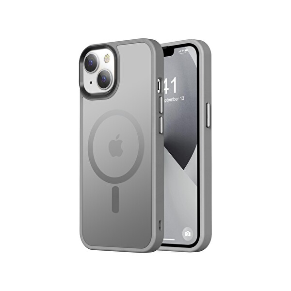 Bix iPhone 16 Plus MagSafe Uyumlu Kılıf Tam Koruma Manyetik Darbe Emici Gri