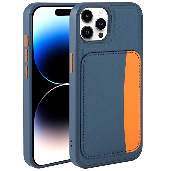 Başkenttekno iPhone 15 Pro Max Uyumlu Kartlıklı Süni Deri X-Kart Cüzdan Silikon Kapak