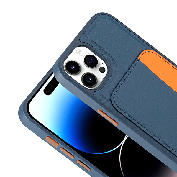 Başkenttekno iPhone 15 Pro Max Uyumlu Kartlıklı Süni Deri X-Kart Cüzdan Silikon Kapak