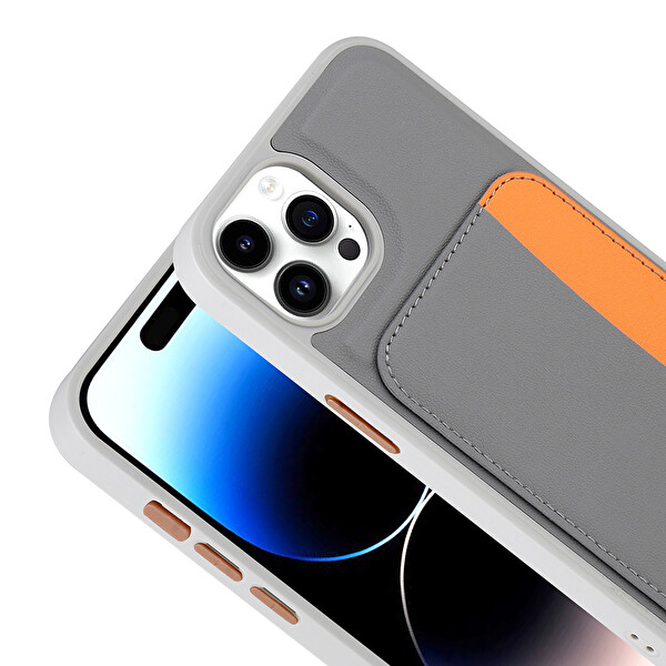 Başkenttekno iPhone 15 Pro Max Uyumlu Kartlıklı Süni Deri X-Kart Cüzdan Silikon Kapak