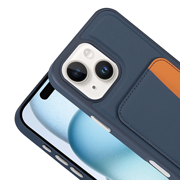 Başkenttekno iPhone 14 Uyumlu Kartlıklı Süni Deri X-Kart Cüzdan Silikon Kapak