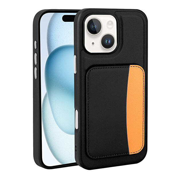 Başkenttekno iPhone 14 Uyumlu Kartlıklı Süni Deri X-Kart Cüzdan Silikon Kapak