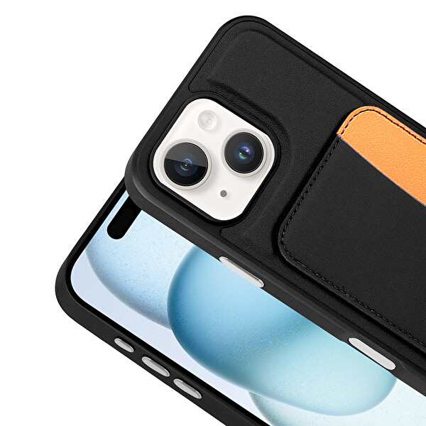 Başkenttekno iPhone 14 Uyumlu Kartlıklı Süni Deri X-Kart Cüzdan Silikon Kapak