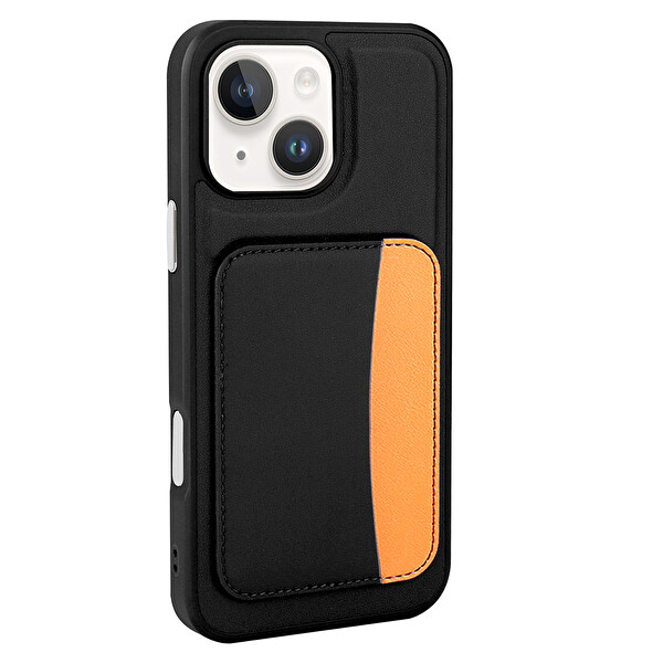 Başkenttekno iPhone 14 Uyumlu Kartlıklı Süni Deri X-Kart Cüzdan Silikon Kapak