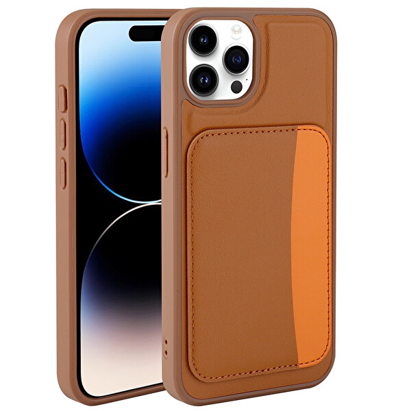 Başkenttekno iPhone 15 Pro Max Uyumlu Kartlıklı Süni Deri X-Kart Cüzdan Silikon Kapak