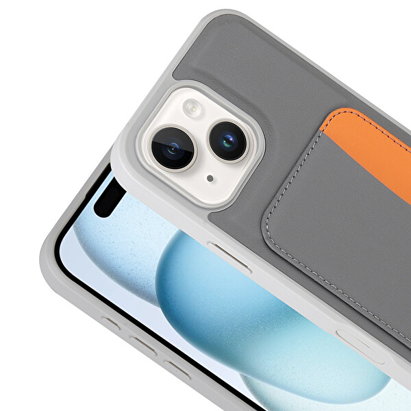 Başkenttekno iPhone 14 Uyumlu Kartlıklı Süni Deri X-Kart Cüzdan Silikon Kapak