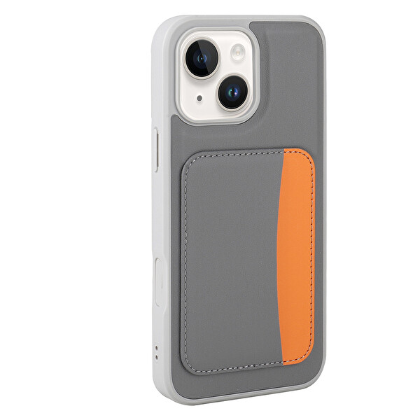Başkenttekno iPhone 14 Uyumlu Kartlıklı Süni Deri X-Kart Cüzdan Silikon Kapak