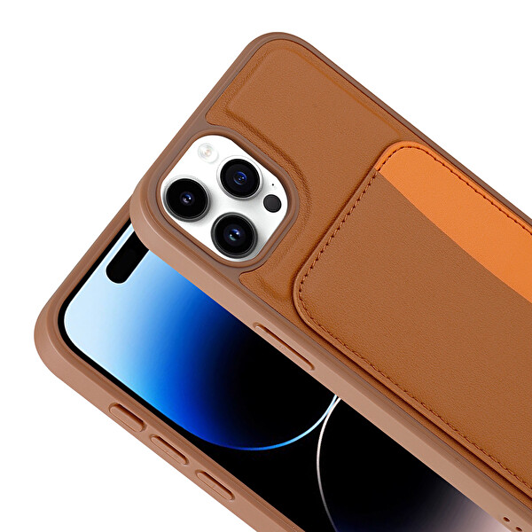 Başkenttekno iPhone 14 Pro Max Uyumlu Kartlıklı Süni Deri X-Kart Cüzdan Silikon Kapak