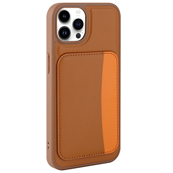 Başkenttekno iPhone 14 Pro Max Uyumlu Kartlıklı Süni Deri X-Kart Cüzdan Silikon Kapak